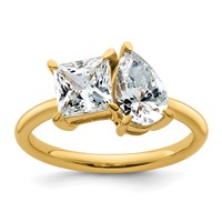 14K Yellow Gold 2 Carat Lab Grown Diamond VS+ F+ Princess and Pear Complete Asymmetrical Two Stone Engagement Ring view 1