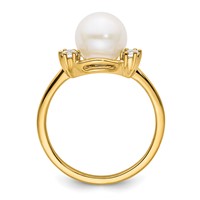 14K Yellow Gold 0.20 Carat Lab Grown Diamond VS SI+ G+ and 8.00 Mm Round Freshwater Cultured Pearl Ring view 2