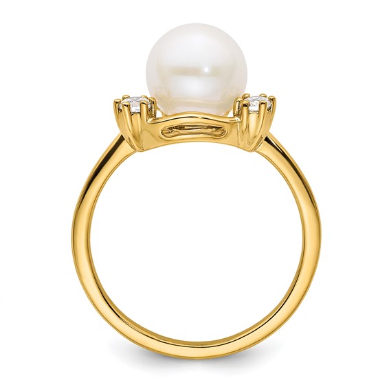 14k 1/5 carat Lab Grown Diamond VS/SI+ G+ and 8.00 mm Round Freshwater Cultured Pearl Ring