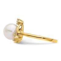14K Yellow Gold 0.20 Carat Lab Grown Diamond VS SI+ G+ and 8.00 Mm Round Freshwater Cultured Pearl Ring view 3