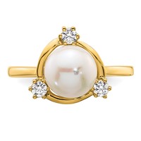 14K Yellow Gold 0.20 Carat Lab Grown Diamond VS SI+ G+ and 8.00 Mm Round Freshwater Cultured Pearl Ring view 4