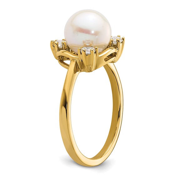 14k 1/5 carat Lab Grown Diamond VS/SI+ G+ and 8.00 mm Round Freshwater Cultured Pearl Ring