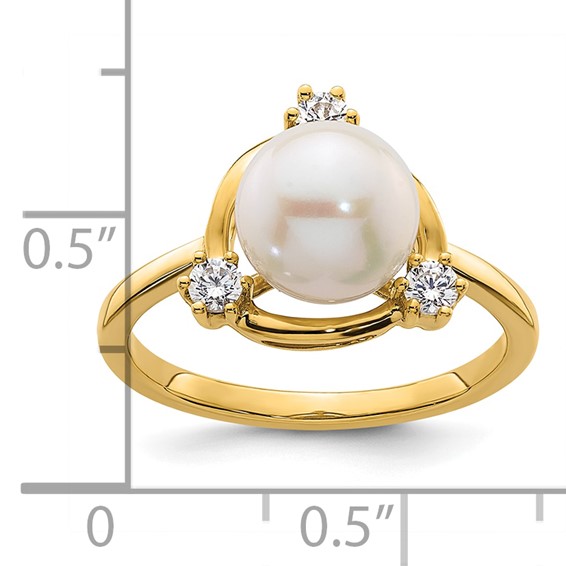 14k 1/5 carat Lab Grown Diamond VS/SI+ G+ and 8.00 mm Round Freshwater Cultured Pearl Ring