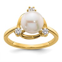 14K Yellow Gold 0.20 Carat Lab Grown Diamond VS SI+ G+ and 8.00 Mm Round Freshwater Cultured Pearl Ring view 1