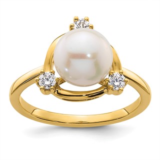 14k 1/5 carat Lab Grown Diamond VS/SI+ G+ and 8.00 mm Round Freshwater Cultured Pearl Ring