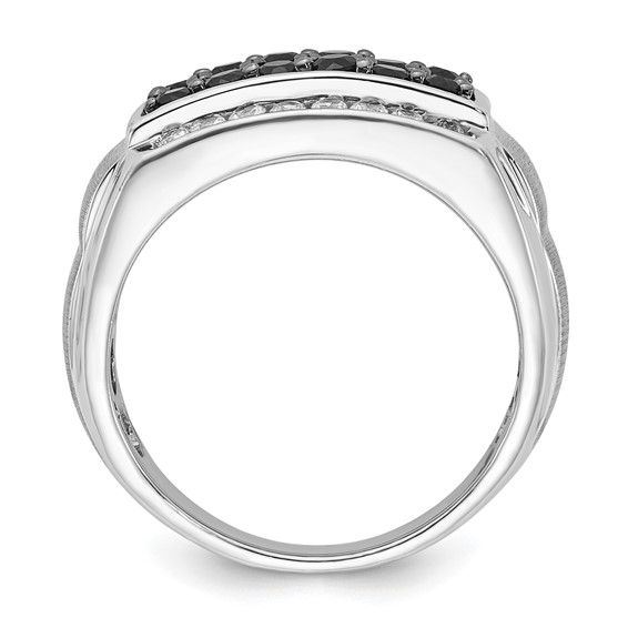 Sterling Silver Polished & Brushed Black and White Sapphire Ring