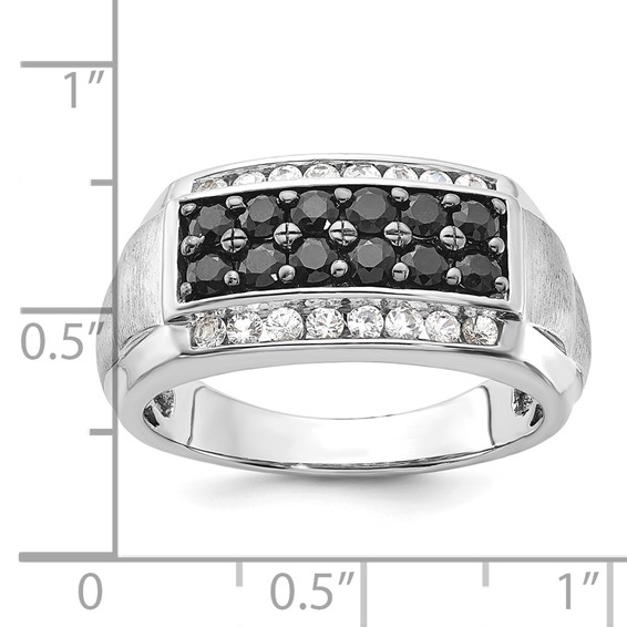 Sterling Silver Polished & Brushed Black and White Sapphire Ring