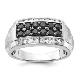 Sterling Silver Polished & Brushed Black and White Sapphire Ring