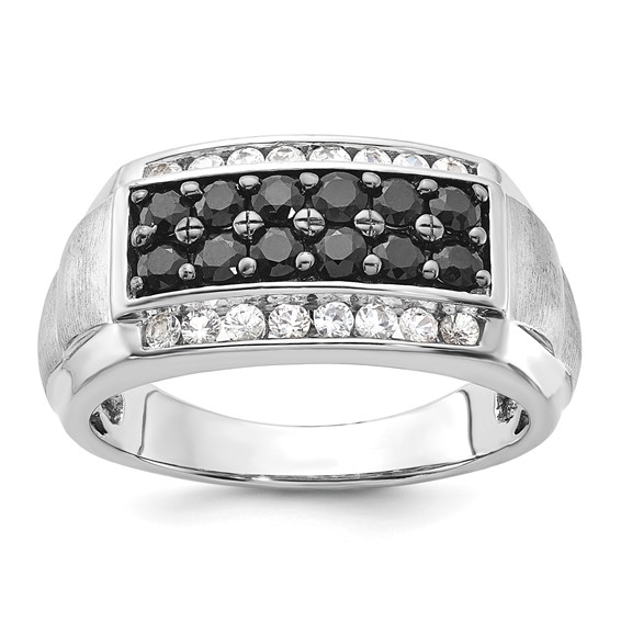 Sterling Silver Polished & Brushed Black and White Sapphire Ring
