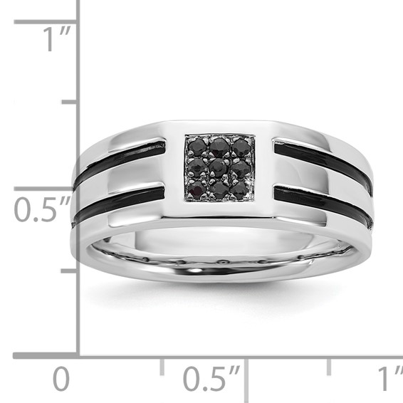 Sterling Silver Black CZ Grooved Mens Ring