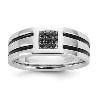 Sterling Silver Black CZ Grooved Mens Ring