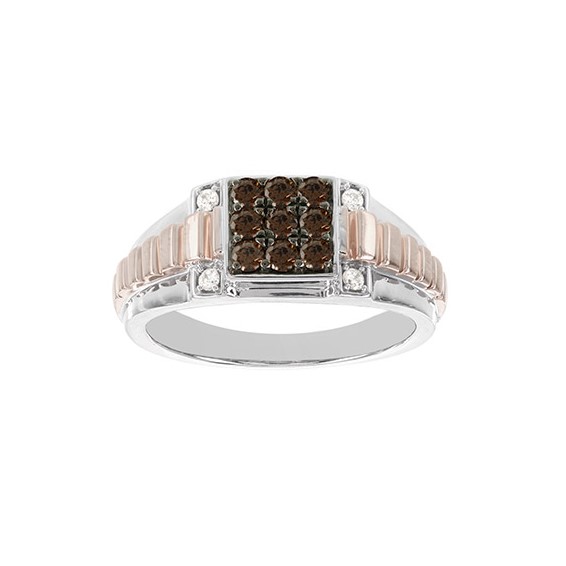 10K WG shank, RG parts Brown & White Dias Men's Ring