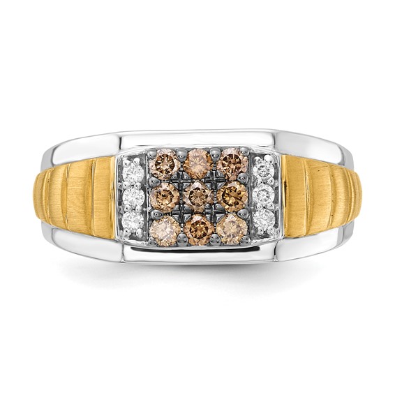 10K Two-tone Polished and Brushed White and Brown Diamond Ring