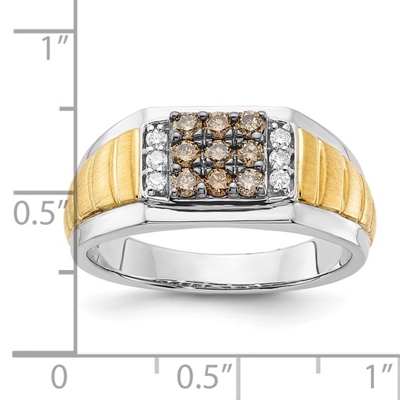 10K Two-tone Polished and Brushed White and Brown Diamond Ring