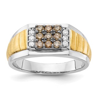 10K Two-tone Polished and Brushed White and Brown Diamond Ring