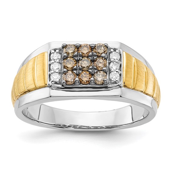 10K Two-tone Polished and Brushed White and Brown Diamond Ring
