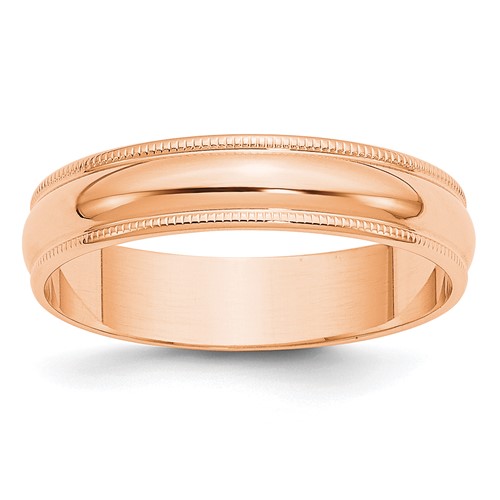 14K Rose Gold 5mm Lightweight Milgrain Half Round Wedding Band, Size 5.5
