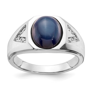 Sterling Silver Oval Shaped Cr. Blue Star & Diamond Ring