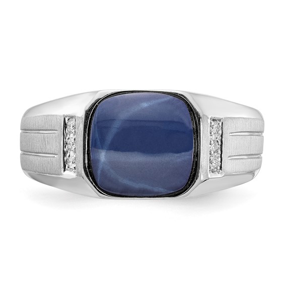 Sterling Silver ANT Created Blue Star & Diamond Ring