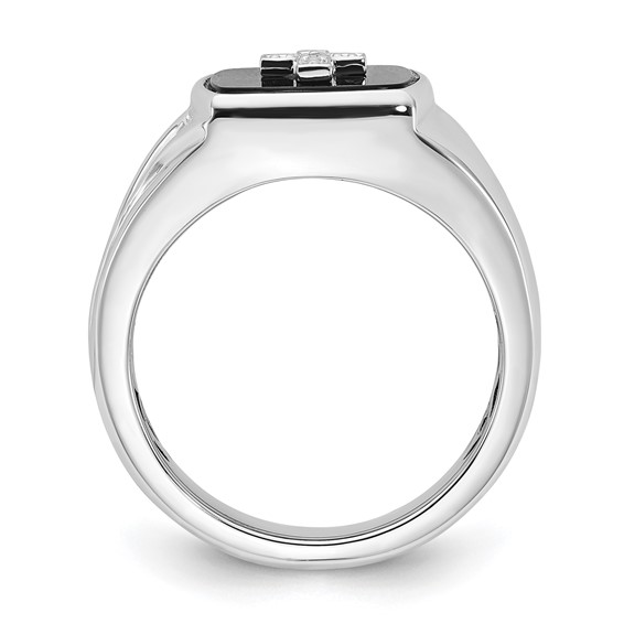 Sterling Silver Polished Onyx & Diamond Cross Men's Ring