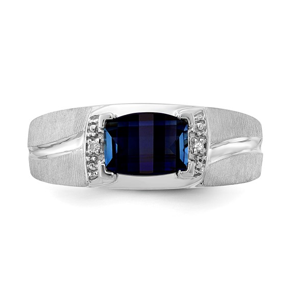 Sterling Silver Men's CR Sapphire & Diamond Ring