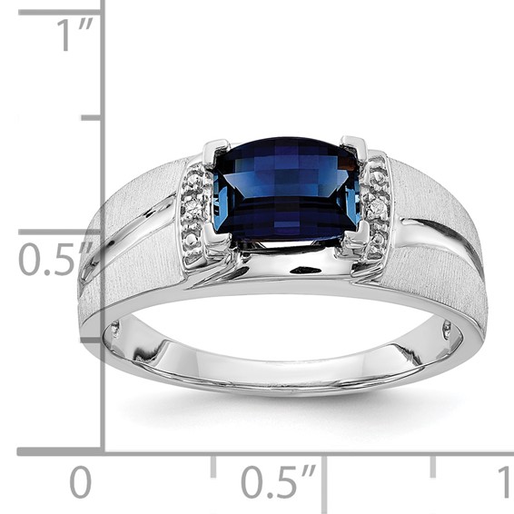 Sterling Silver Men's CR Sapphire & Diamond Ring
