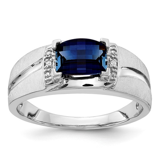 Sterling Silver Men's CR Sapphire & Diamond Ring