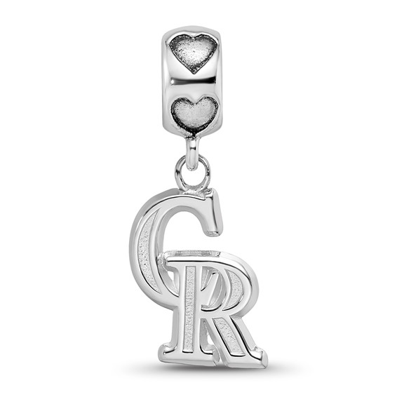 Sterling Silver Rh-Plated LogoArt Colorado Rockies CR on Heart Bead