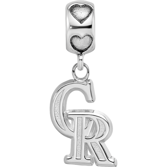 Sterling Silver Rh-Plated LogoArt Colorado Rockies CR on Heart Bead