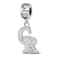 Sterling Silver Rh-Plated LogoArt Colorado Rockies CR on Heart Bead view 1