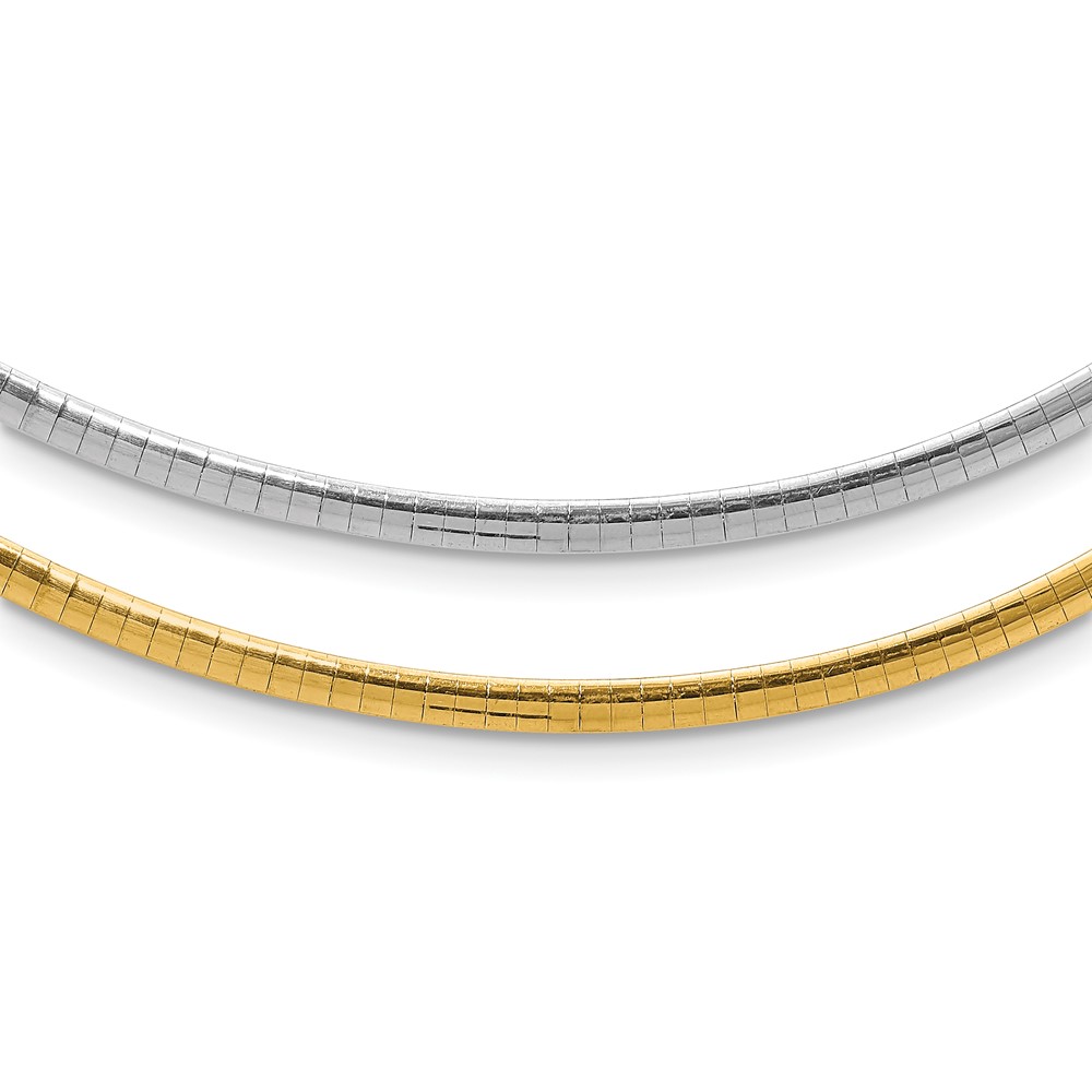 14K Two-tone 3mm Reversible White and Yellow Domed Omega Necklace, 16"