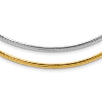 14K Two-tone 3mm Reversible White and Yellow Domed Omega Necklace, 16" view 1
