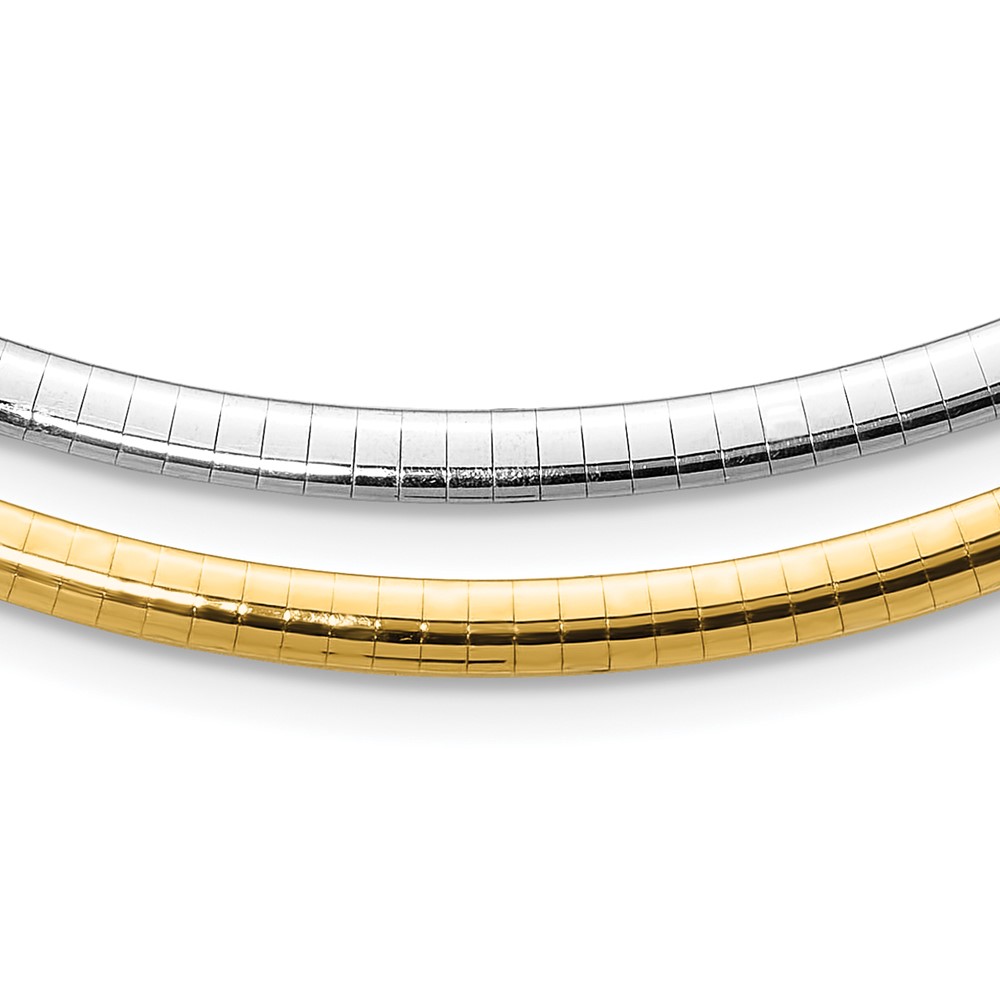 14K Two-tone 4mm Reversible White and Yellow Domed Omega Necklace, 16"