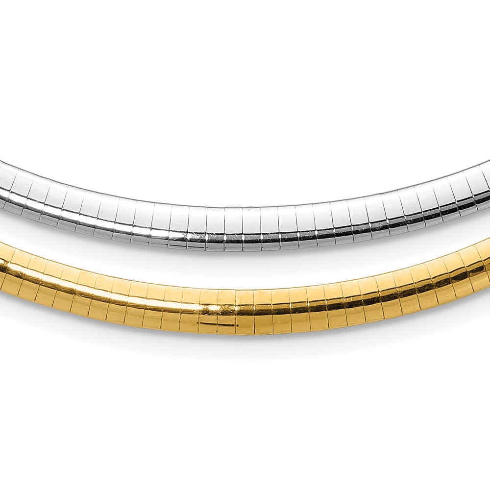 14K Two-tone 5mm Reversible White and Yellow Domed Omega Necklace, 16"