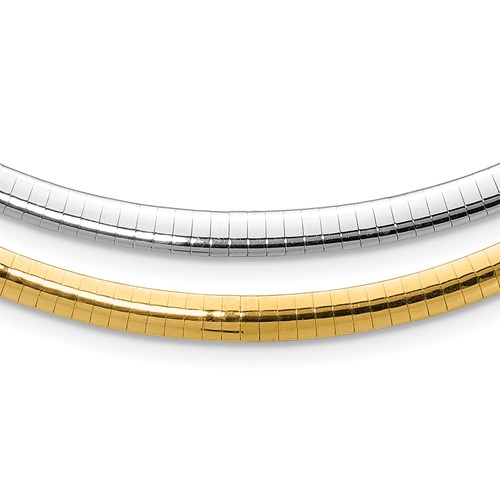 14K Two-tone 5mm Reversible White and Yellow Domed Omega Necklace, 16"