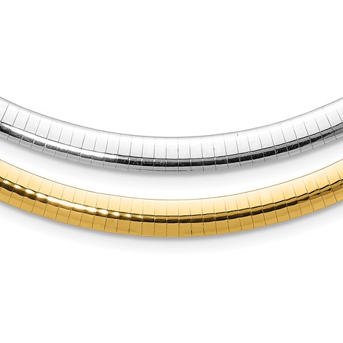 14K Two-tone 6mm Reversible White and Yellow Domed Omega Necklace, 16"