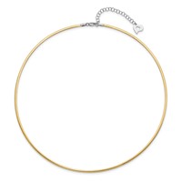 14K Two-tone 2mm Reversible White and Yellow Omega Necklace Plus 2 Inch Heart Chain Extender, 18" view 2