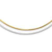 14K Two-tone 2mm Reversible White and Yellow Omega Necklace Plus 2 Inch Heart Chain Extender, 18" view 1