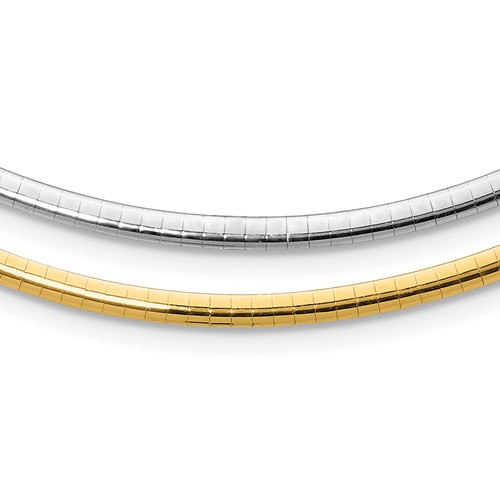 14K Two-tone 3mm Lightweight Reversible Omega Necklace Plus 2 Inch Heart Chain Extender, 16"
