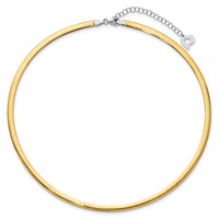 14K Two-tone 4mm Lightweight Reversible Omega Necklace Plus 2 Inch Heart Chain Extender, 16" view 2