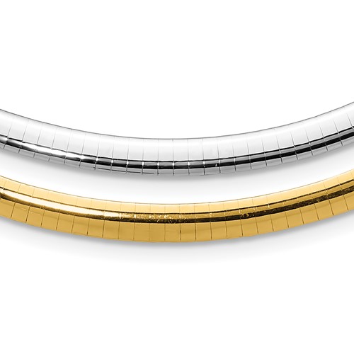 14k Two-tone 5mm Lightweight Reversible 16 inch Omega Necklace Plus 2 inch Heart Chain Extender