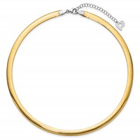 14K Two-tone 6mm Lightweight Reversible Omega Necklace Plus 2 Inch Heart Chain Extender, 16" view 2