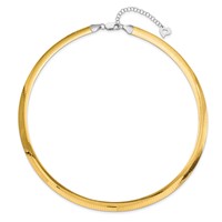 14K Two-tone 8mm Lightweight Reversible Omega Necklace Plus 2 Inch Heart Chain Extender, 16" view 3