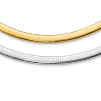 14K Two-tone 8mm Lightweight Reversible Omega Necklace Plus 2 Inch Heart Chain Extender, 16" view 1