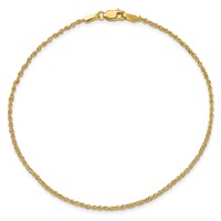 14K 1.7mm Yellow Gold Ropa Anklet with Lobster Clasp, 9" view 2