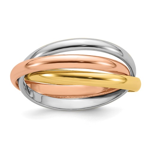 14K Tri-color Polished Rolling Ring, Size 4
