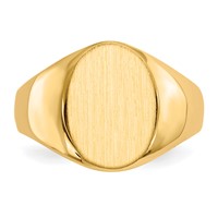 14K Yellow Gold 11.5x13.0mm Oval Closed Back Mens Signet Ring view 4