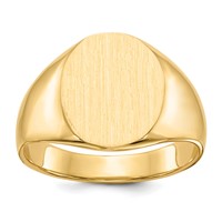 14K Yellow Gold 12.0x 14.5mm Oval Closed Back Mens Signet Ring view 1