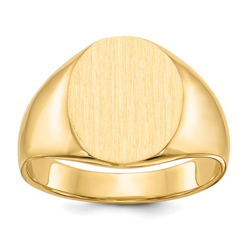 14K Yellow Gold 12.0x 14.5mm Oval Closed Back Mens Signet Ring
