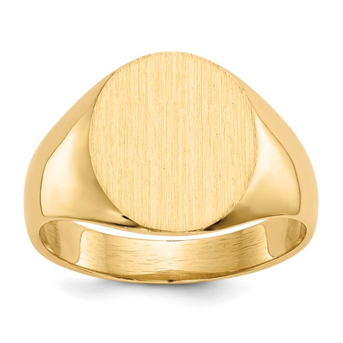 14K Yellow Gold 11.5x 13.0mm Oval Open Back Mens Signet Ring
